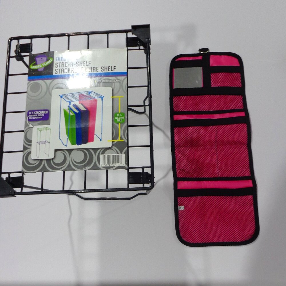 Locker Planet Stac-a-shelf Extra Tall Stackable Shelf w. Hanging Cosmetic Bag